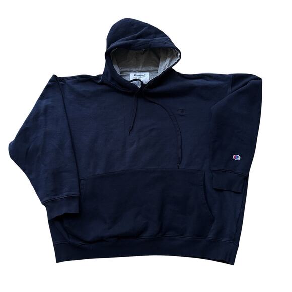 Champion Navy Blue Hooded Sweatshirt Solid Embroidered C on Chest Men's 3XL XXXL - Picture 1 of 7